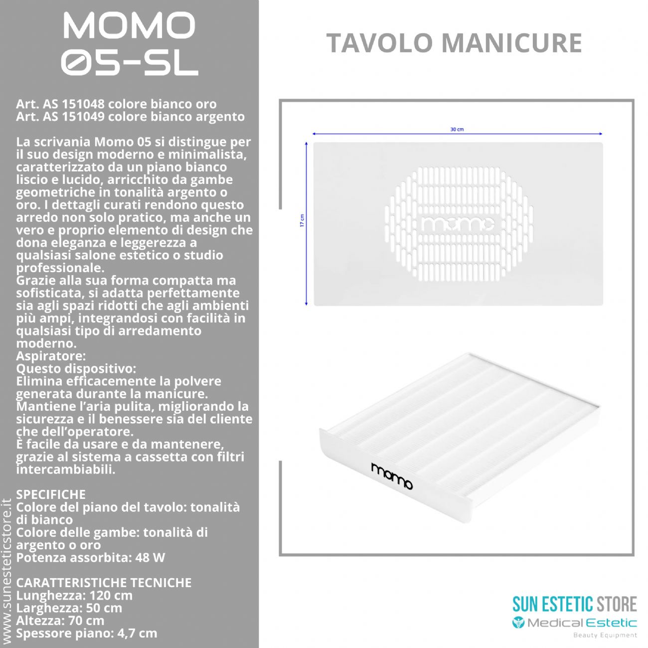 Momo 05-SL Tavolo manicure con aspiratore