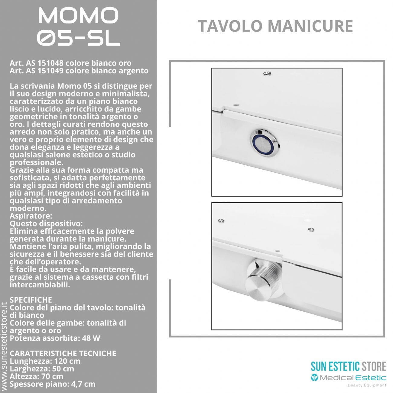 Momo 05-SL Tavolo manicure con aspiratore