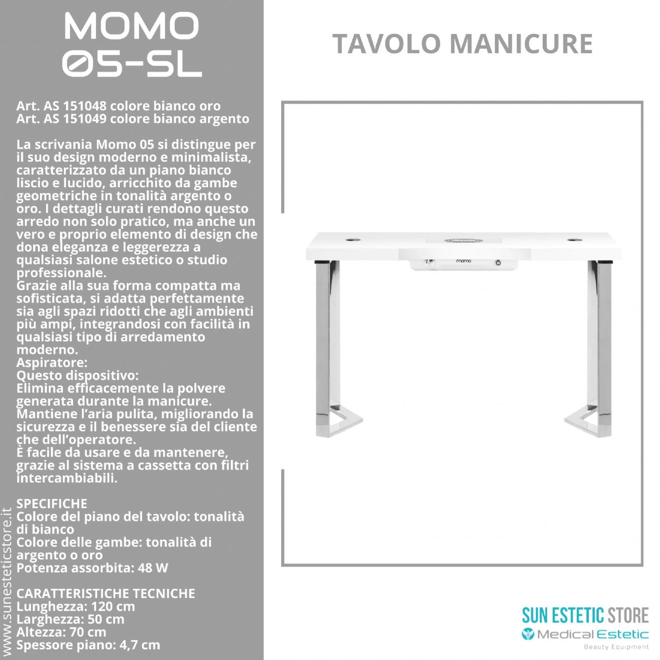Momo 05-SL Tavolo manicure con aspiratore