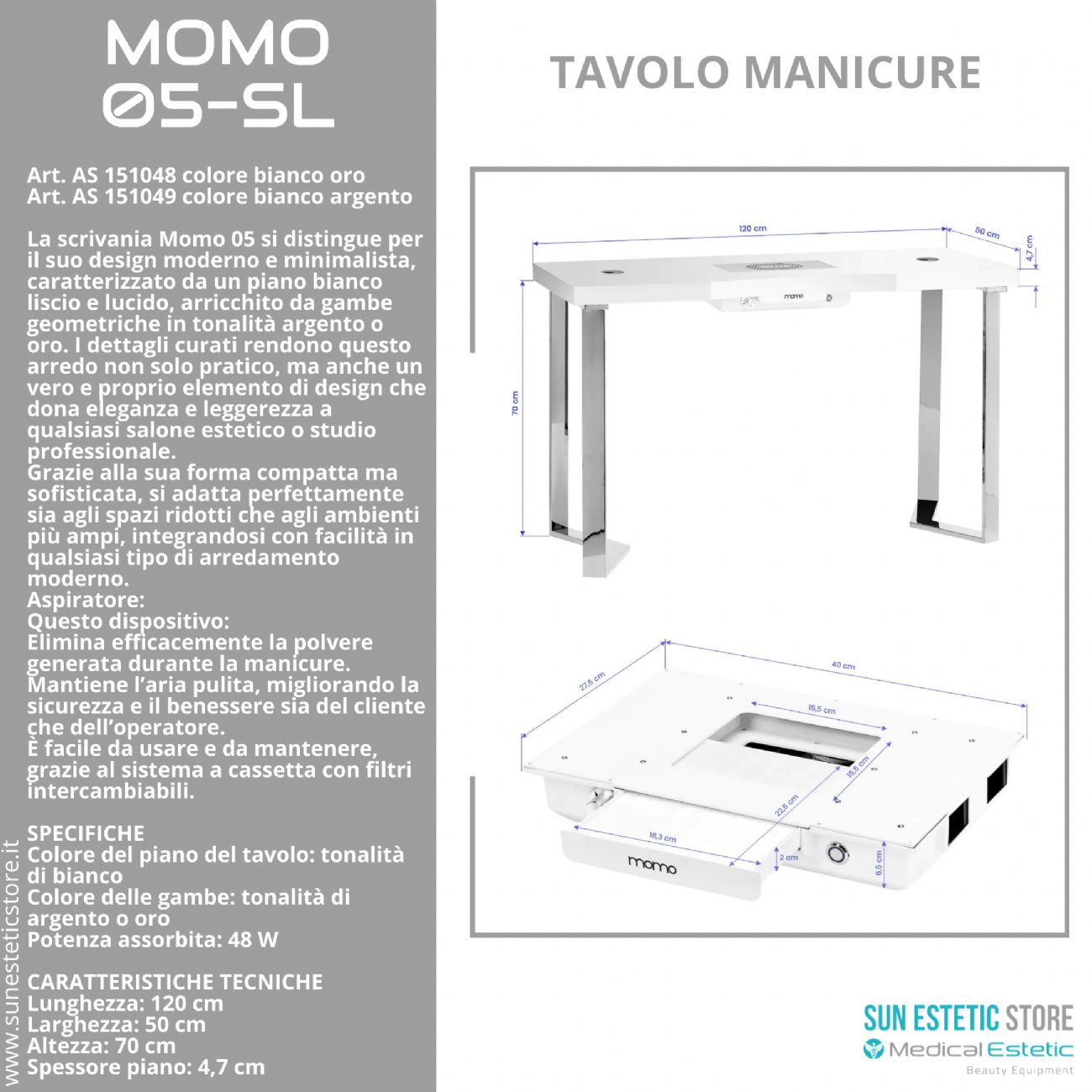 Momo 05-SL Tavolo manicure con aspiratore