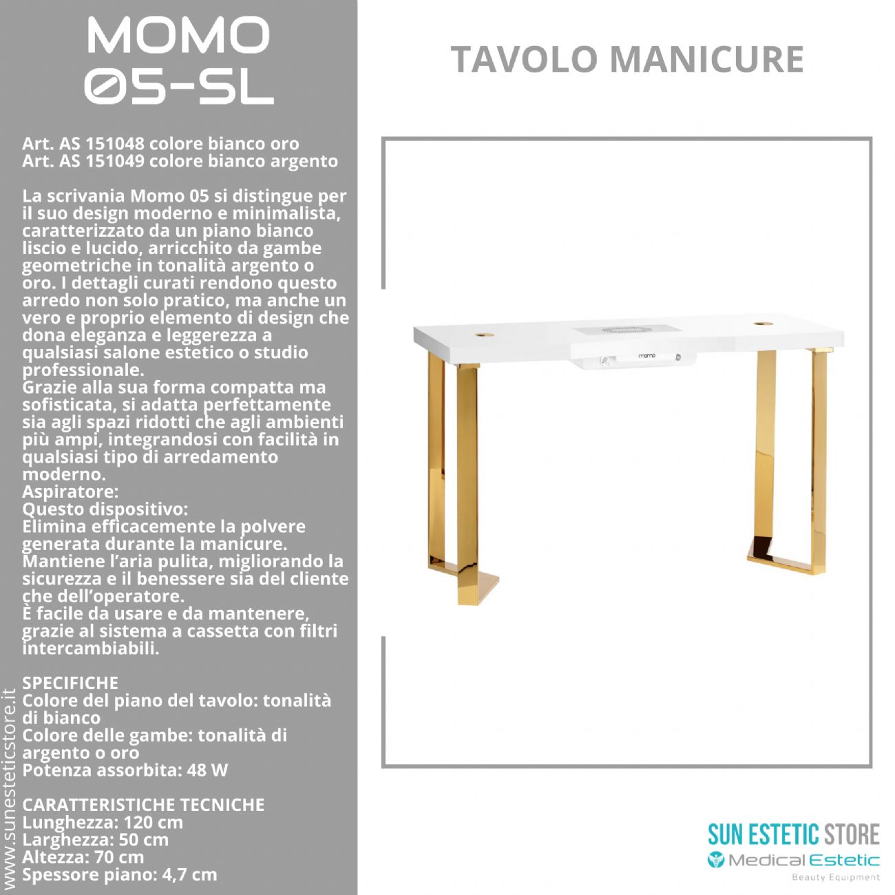 Momo 05-SL Tavolo manicure con aspiratore