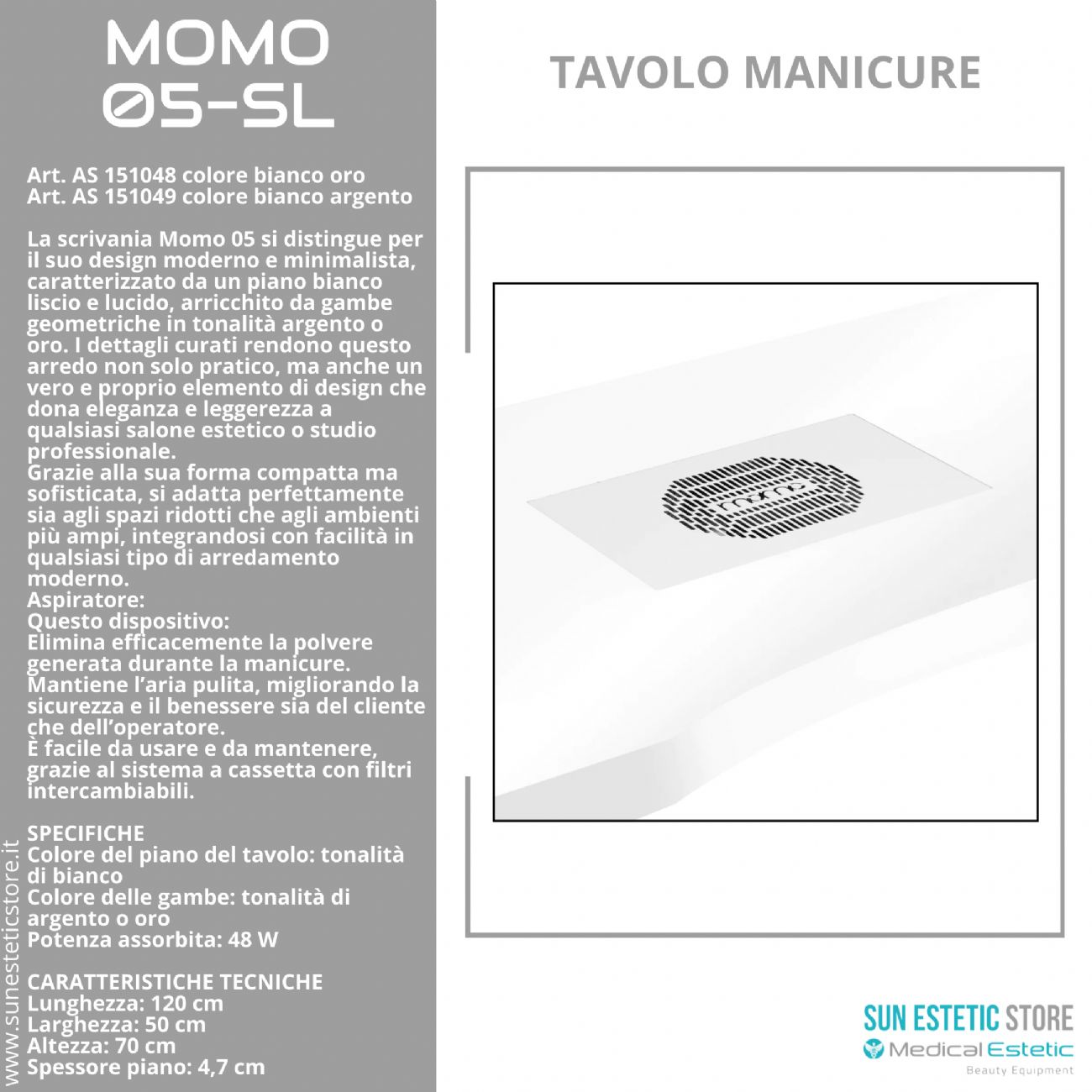 Momo 05-SL Tavolo manicure con aspiratore