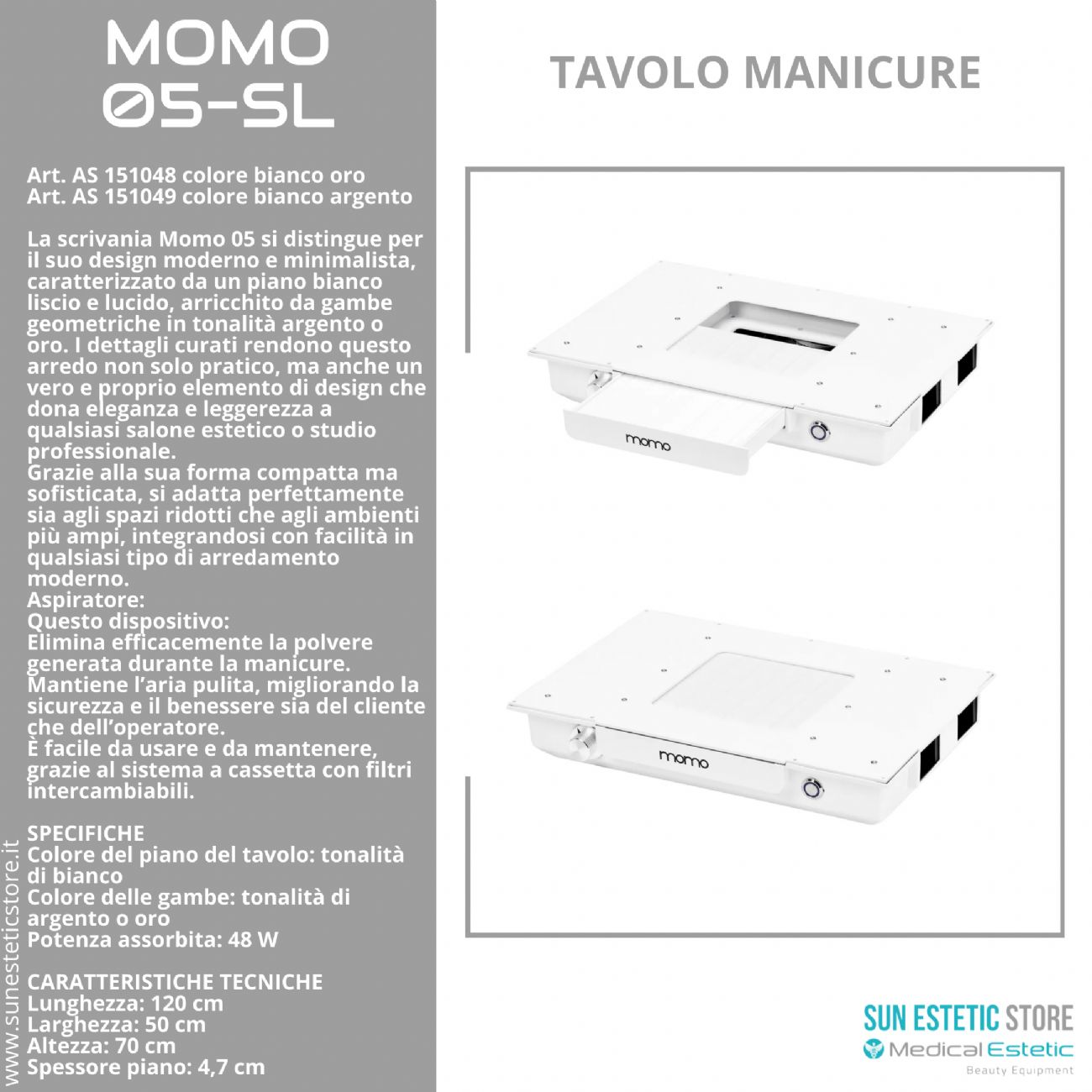 Momo 05-SL Tavolo manicure con aspiratore
