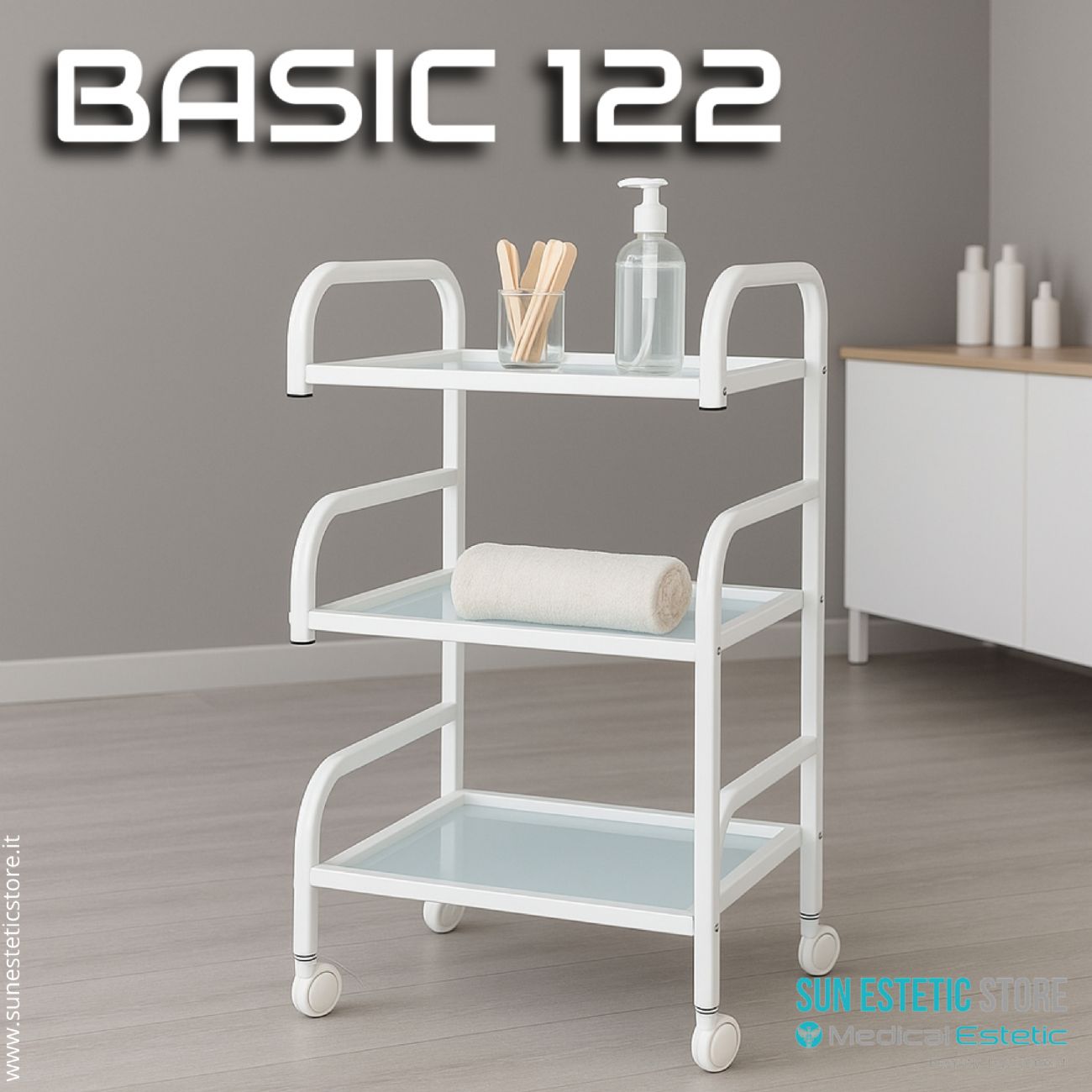 Basic 122 carrello 3 ripiani in vetro