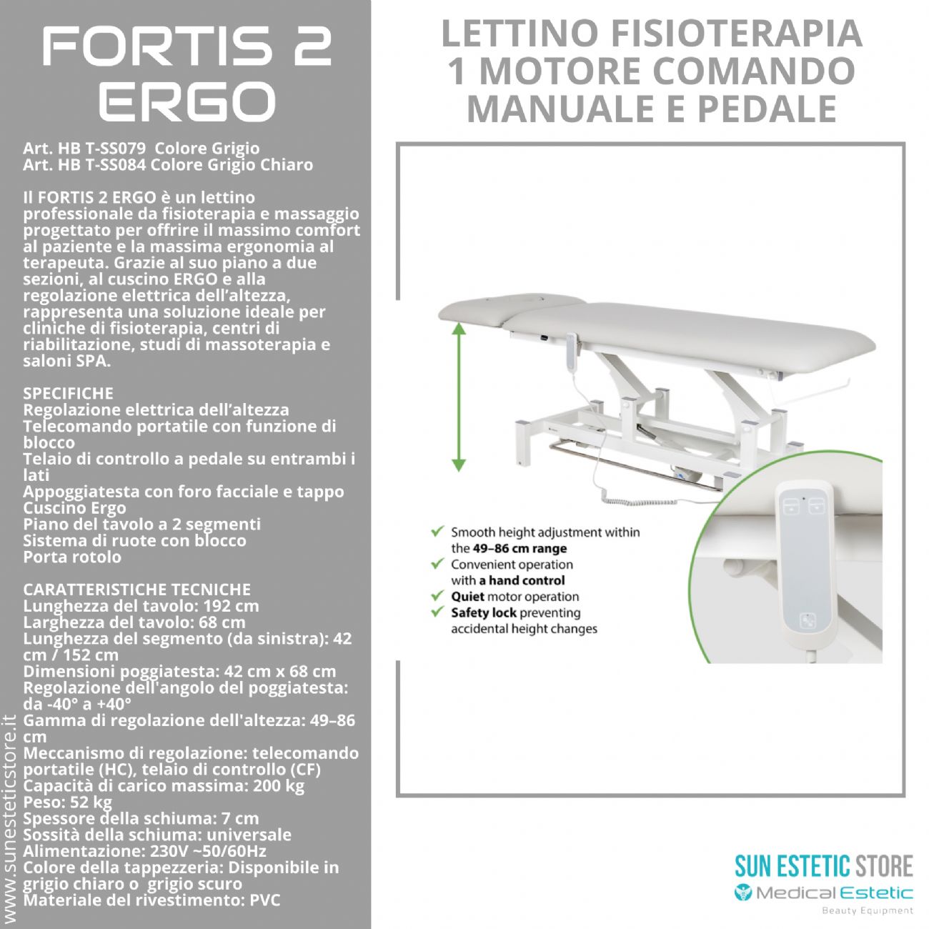 Fortis 2 Ergo lettino fisioterapia 1 motore con perimetrale