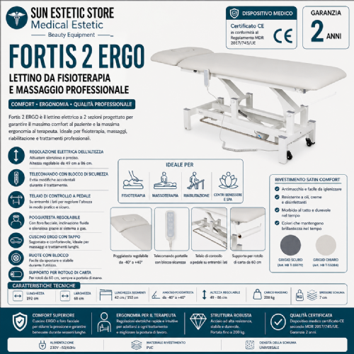 Fortis 2 Ergo lettino fisioterapia 2 sezioni 1 motore con perimetrale