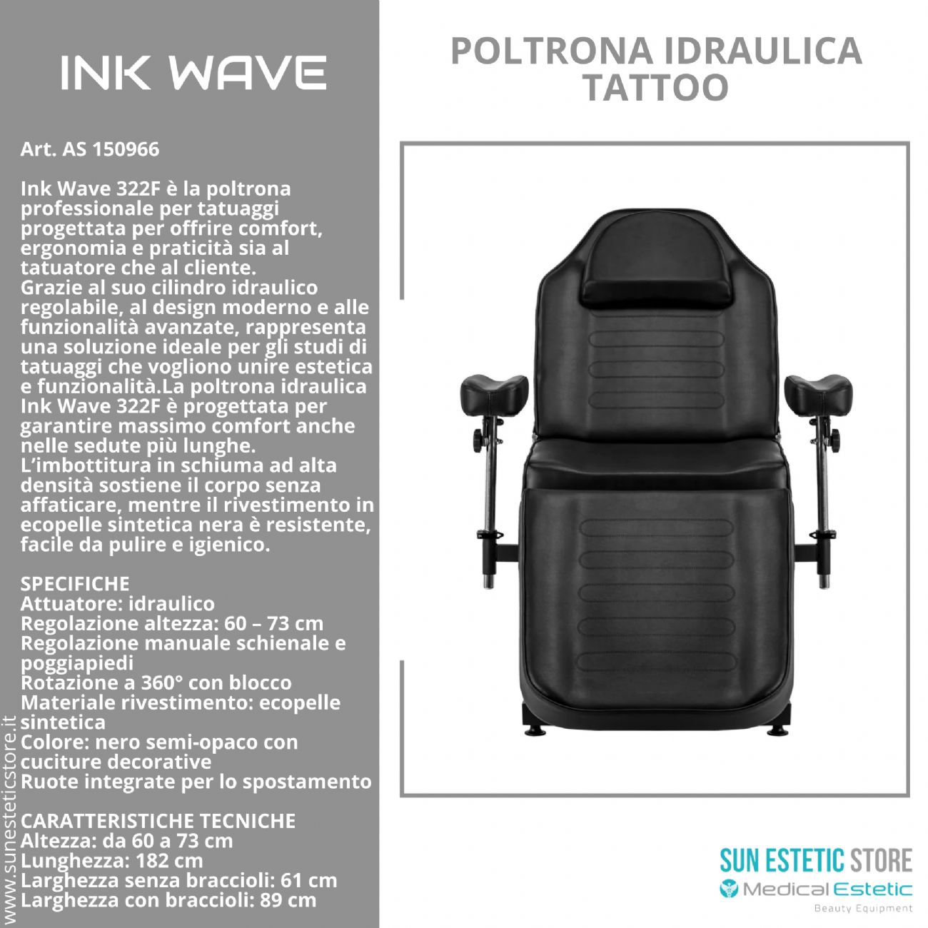 Ink Wave F322 Poltrona tattoo idraulica