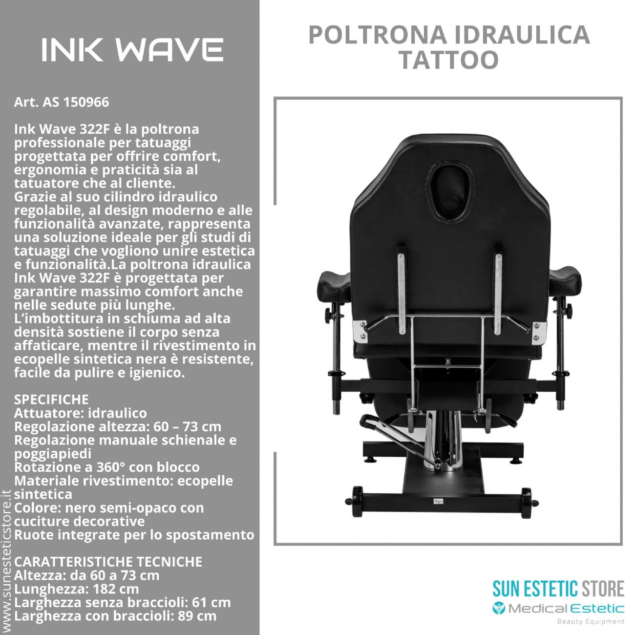 Ink Wave F322 Poltrona tattoo idraulica