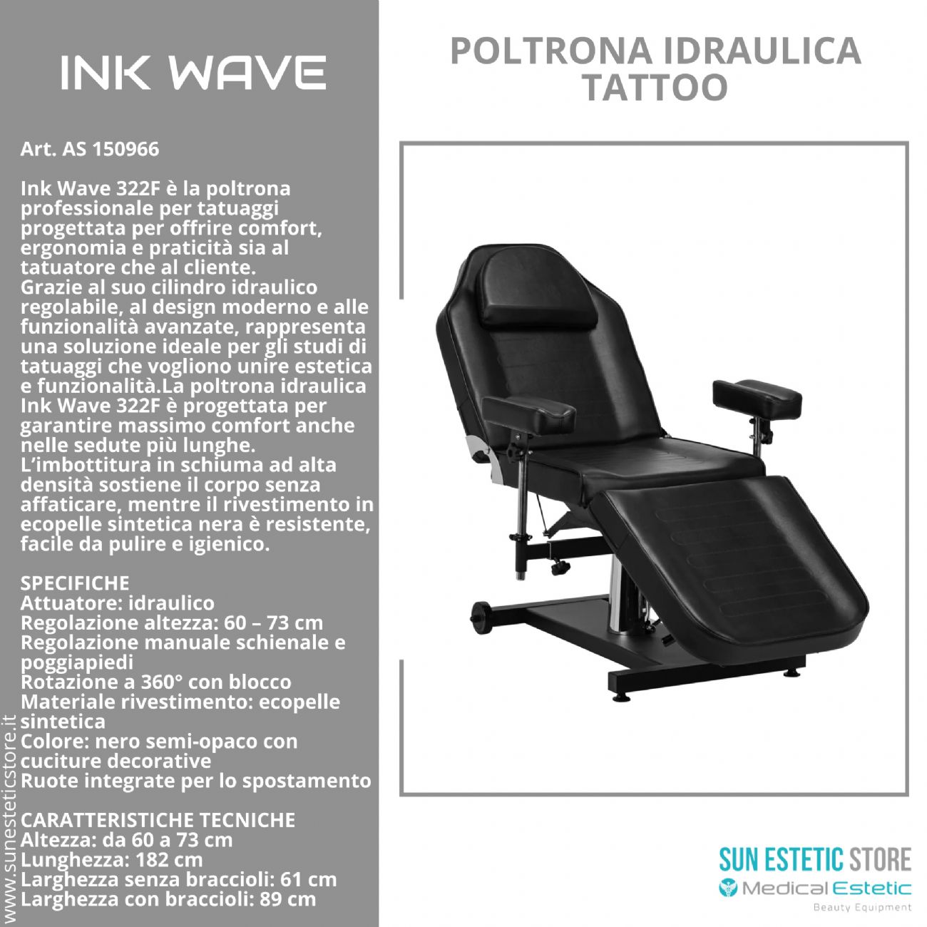 Ink Wave F322 Poltrona tattoo idraulica