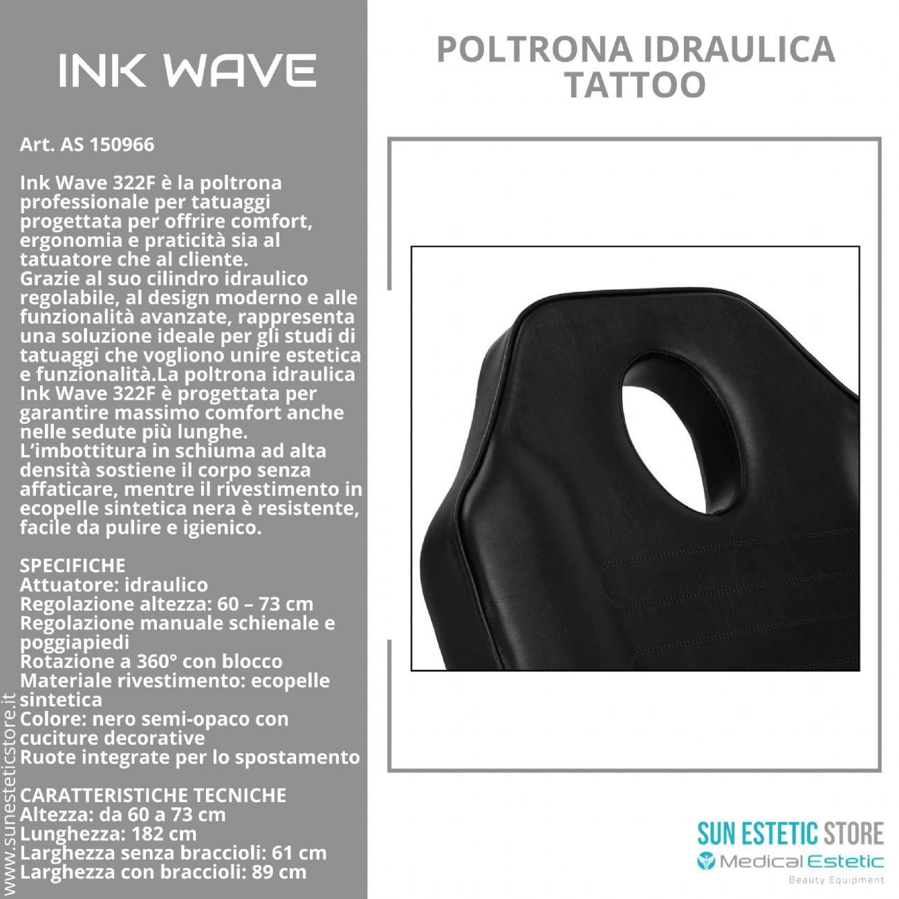 Ink Wave F322 Poltrona tattoo idraulica