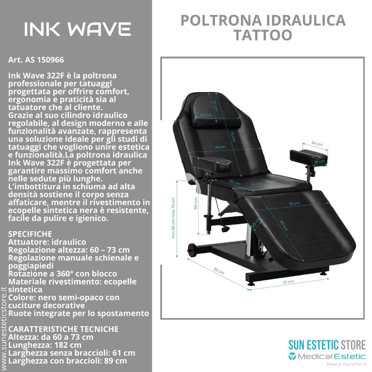 Ink Wave F322 Poltrona tattoo idraulica