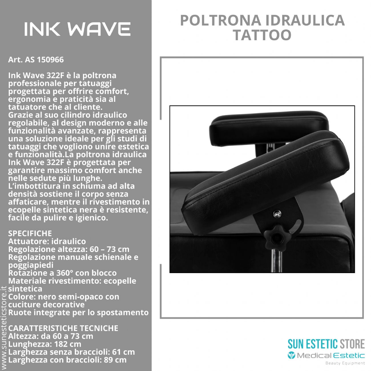 Ink Wave F322 Poltrona tattoo idraulica