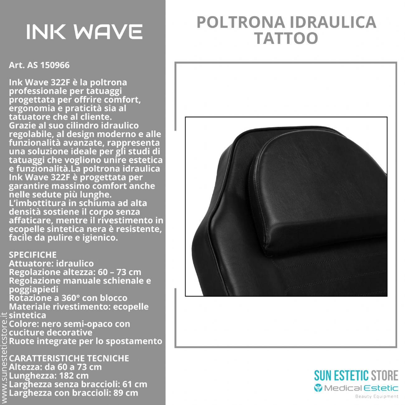 Ink Wave F322 Poltrona tattoo idraulica