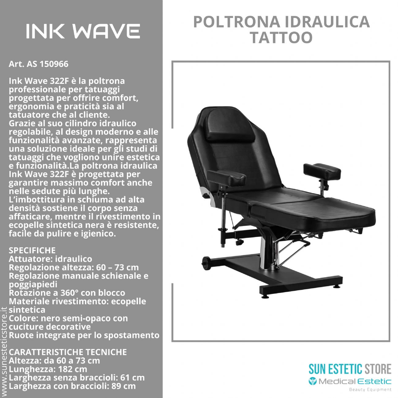 Ink Wave F322 Poltrona tattoo idraulica