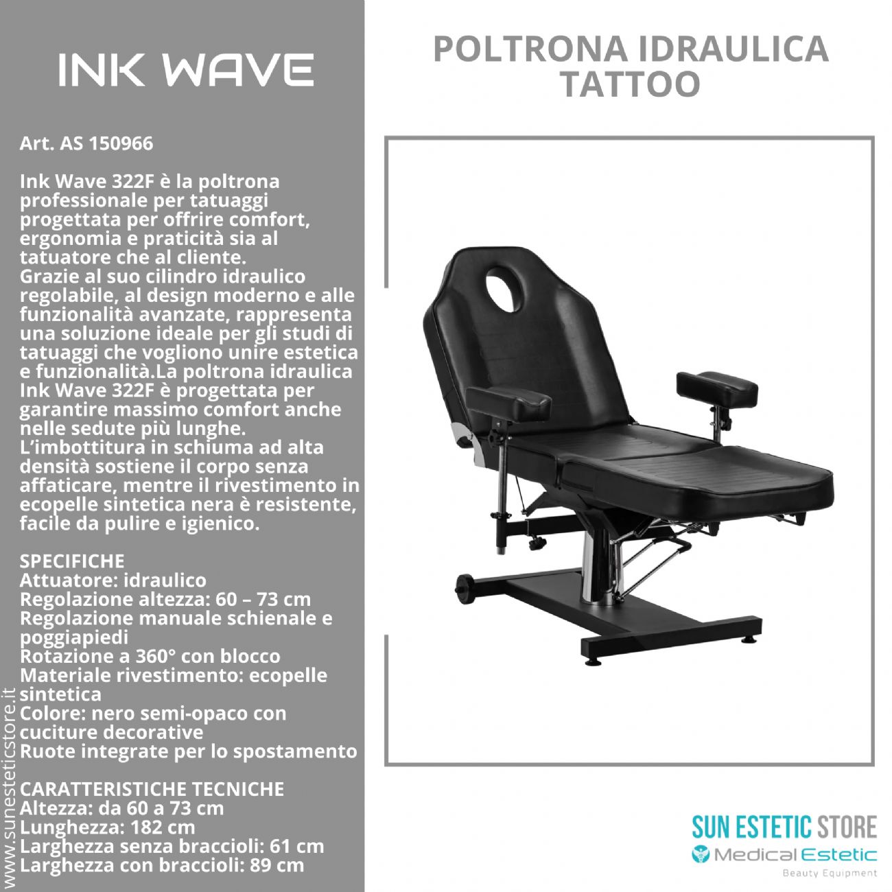 Ink Wave F322 Poltrona tattoo idraulica
