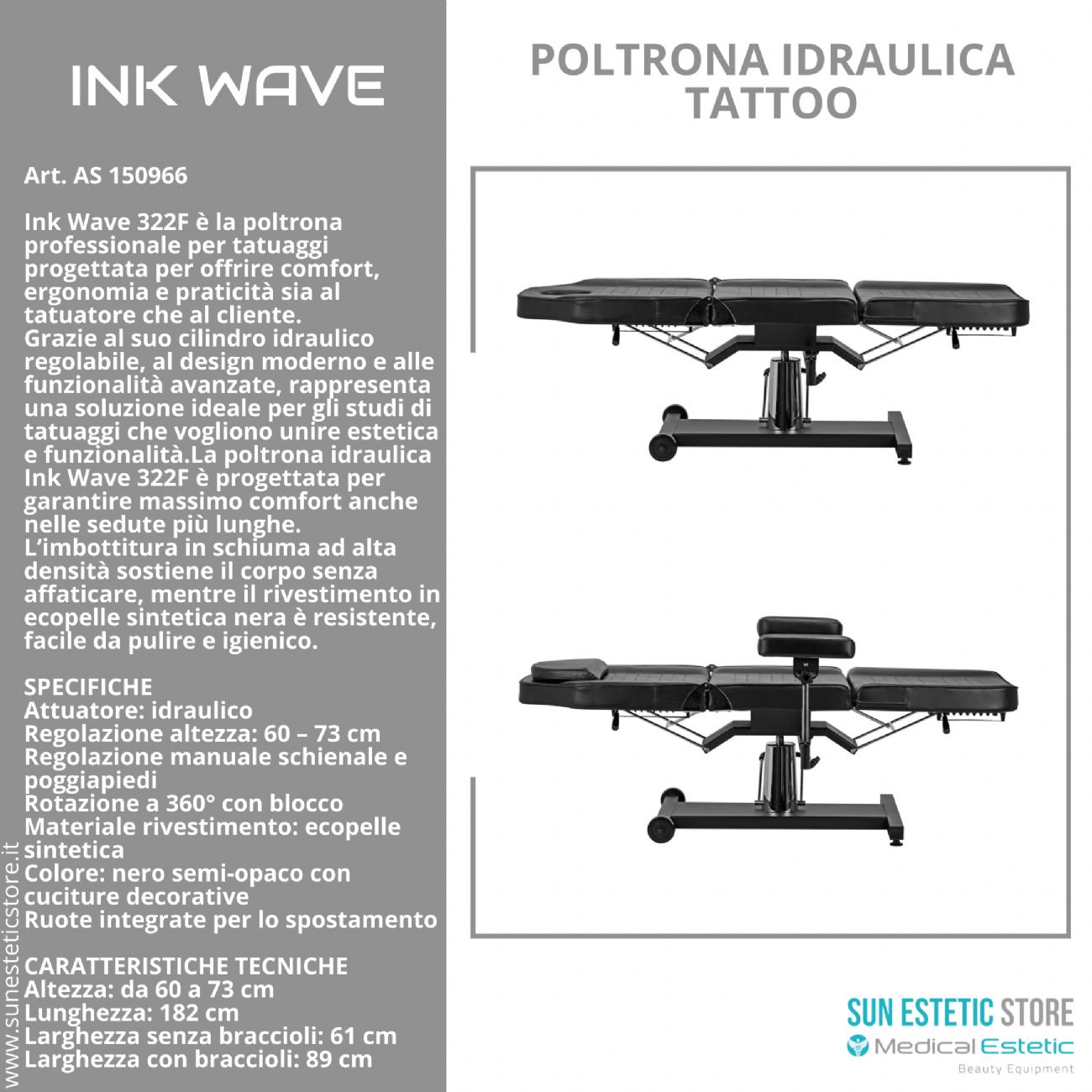 Ink Wave F322 Poltrona tattoo idraulica