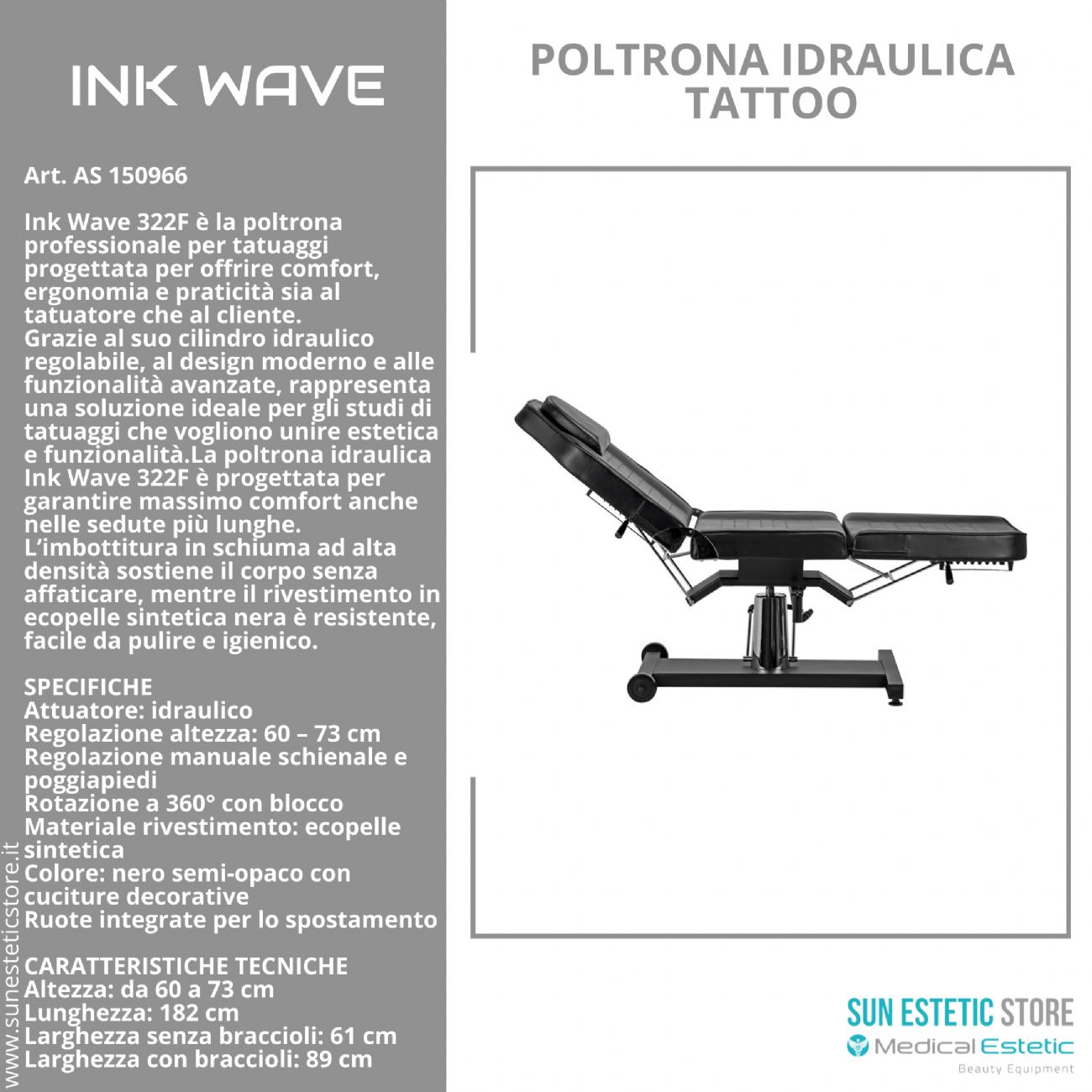 Ink Wave F322 Poltrona tattoo idraulica
