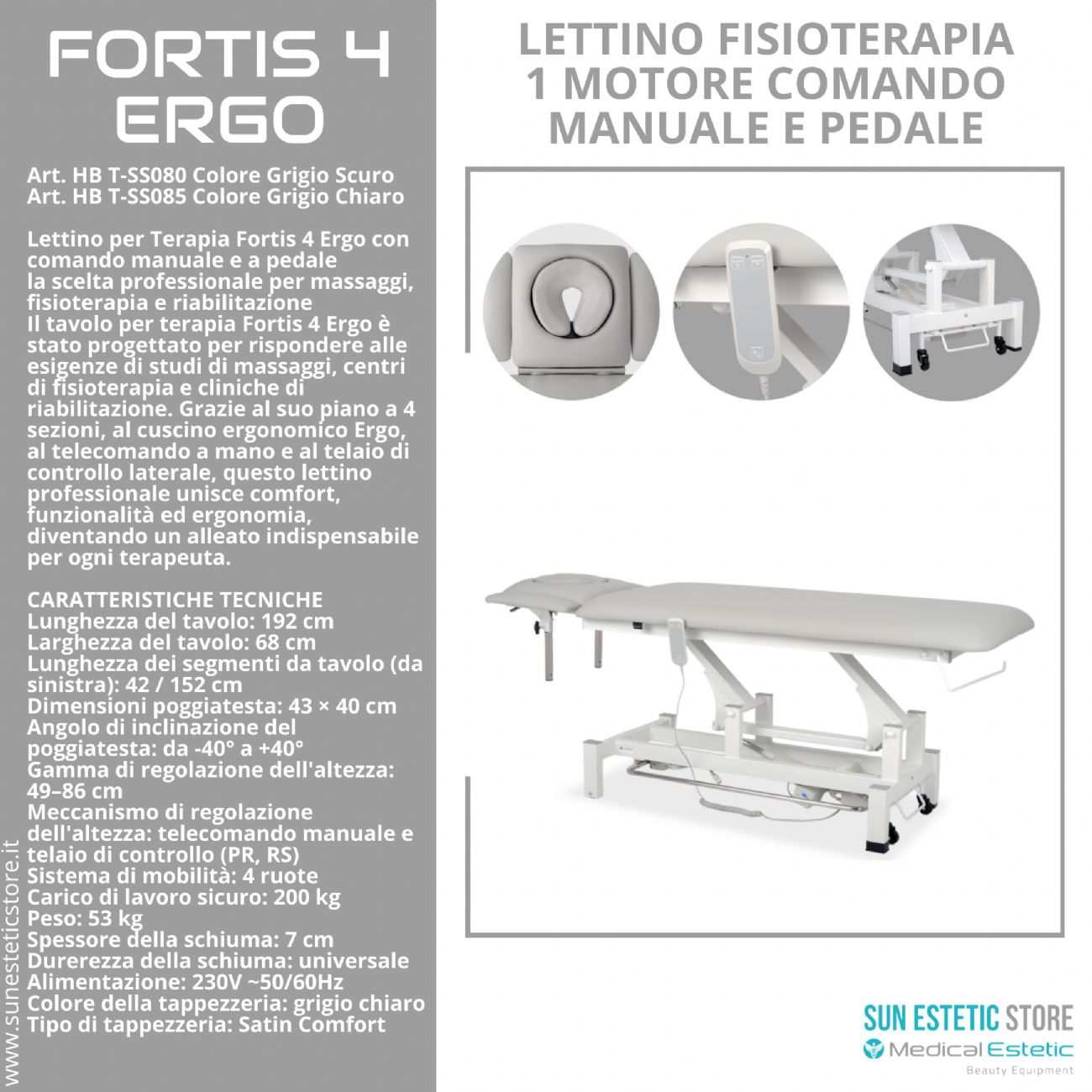 Fortis 4 Ergo lettino fisioterapia 2 sezioni 1 motore con perimetrale