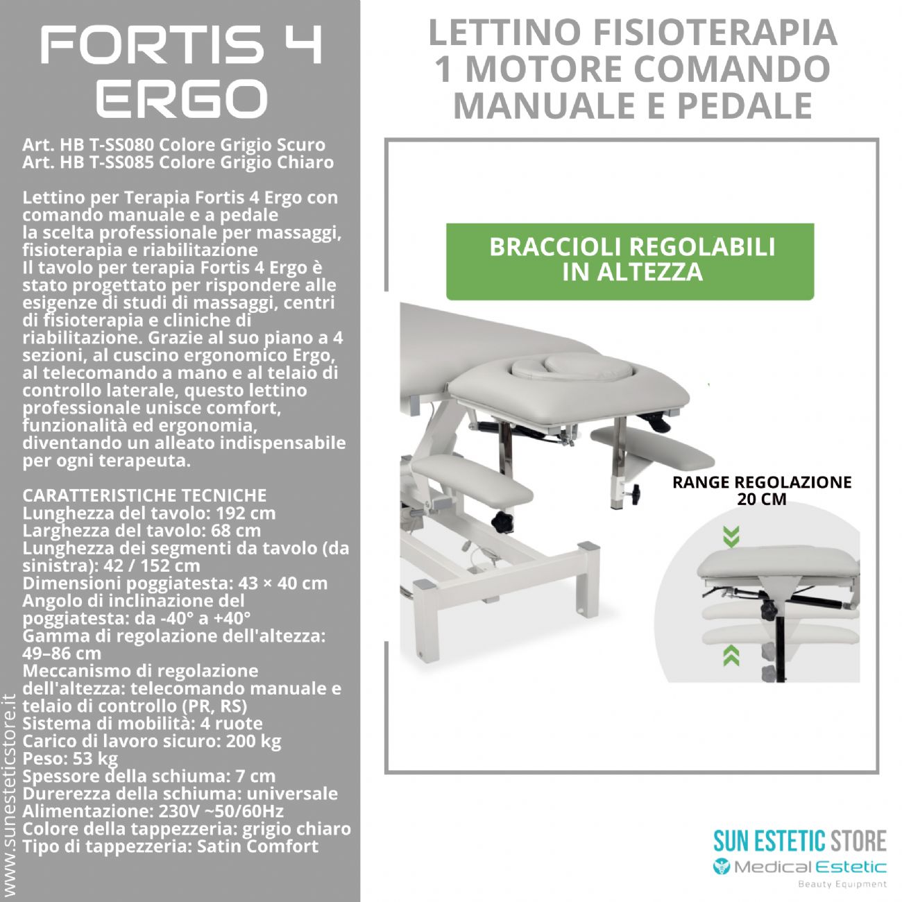 Fortis 4 Ergo lettino fisioterapia 2 sezioni 1 motore con perimetrale
