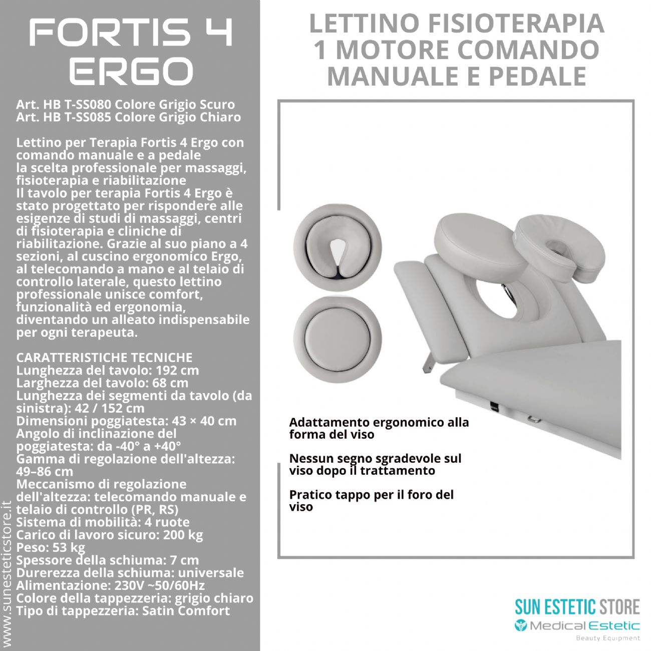 Fortis 4 Ergo lettino fisioterapia 2 sezioni 1 motore con perimetrale
