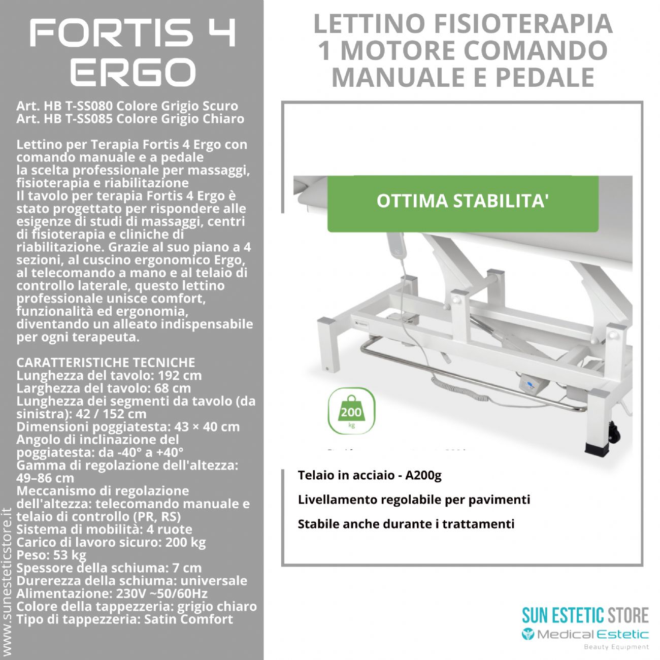 Fortis 4 Ergo lettino fisioterapia 2 sezioni 1 motore con perimetrale