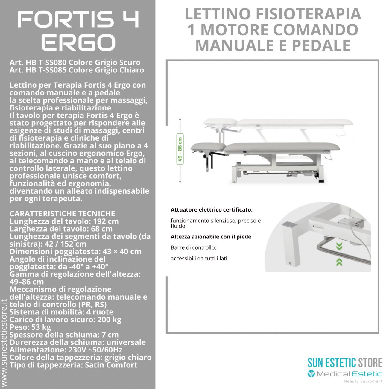 Fortis 4 Ergo lettino fisioterapia 2 sezioni 1 motore con perimetrale