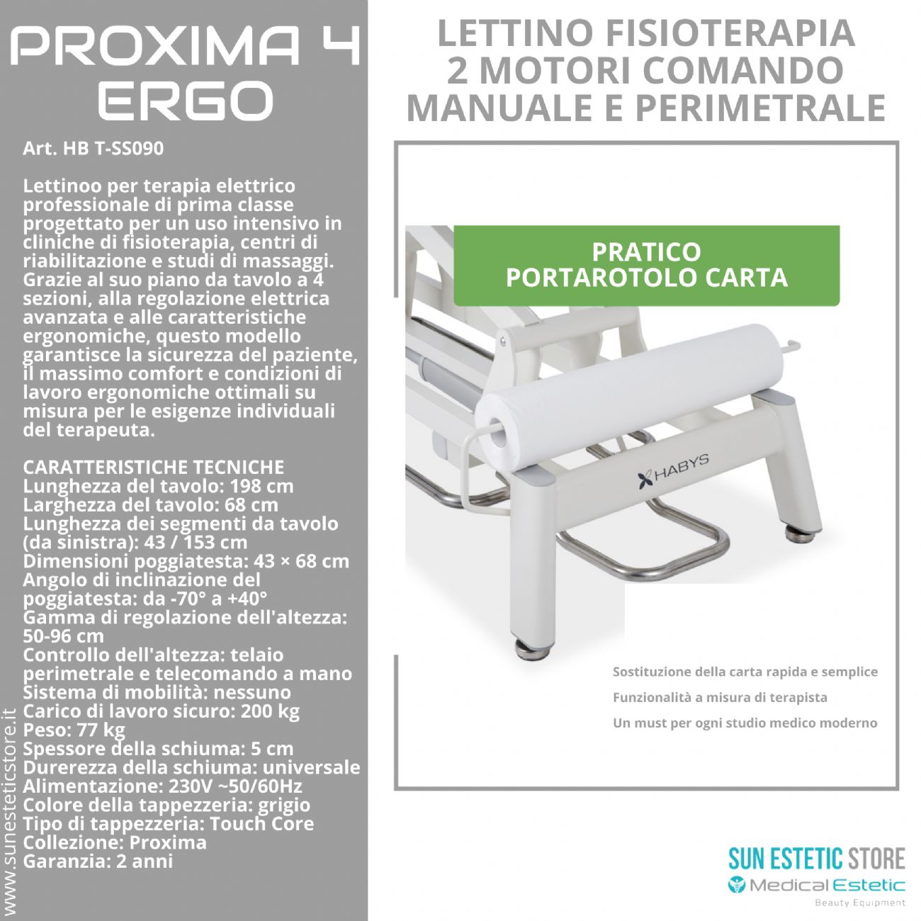 Proxima 04 lettino fisioterapia 4 sezioni 2 motori con perimetrale