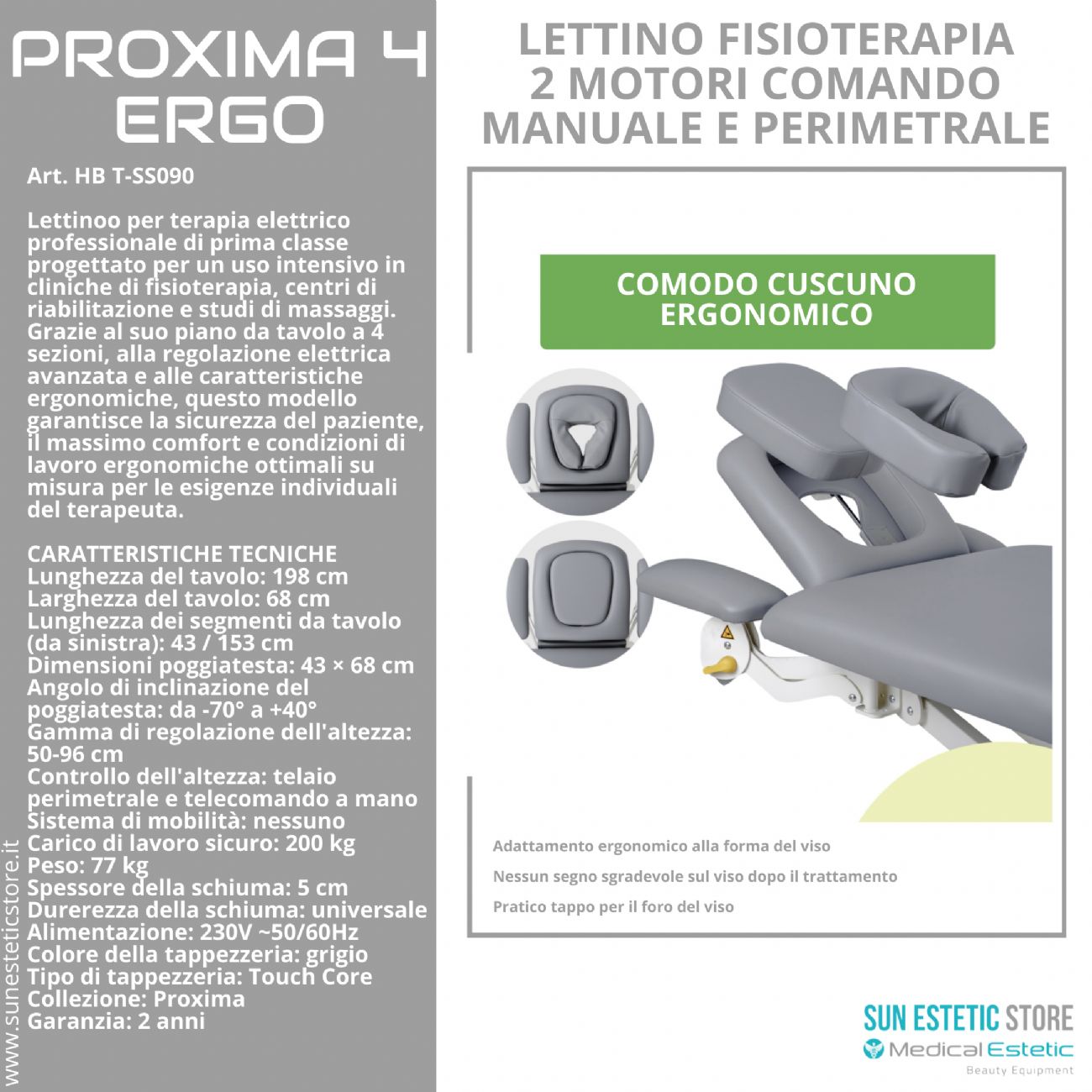 Proxima 04 lettino fisioterapia 4 sezioni 2 motori con perimetrale