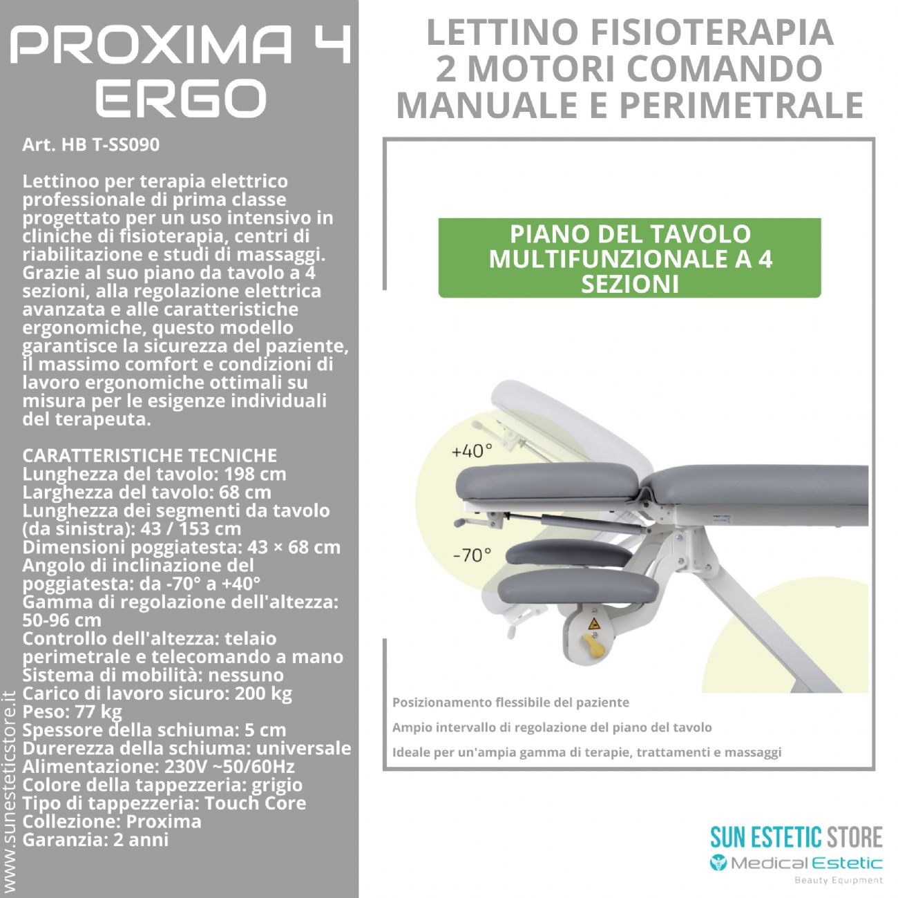 Proxima 04 lettino fisioterapia 4 sezioni 2 motori con perimetrale