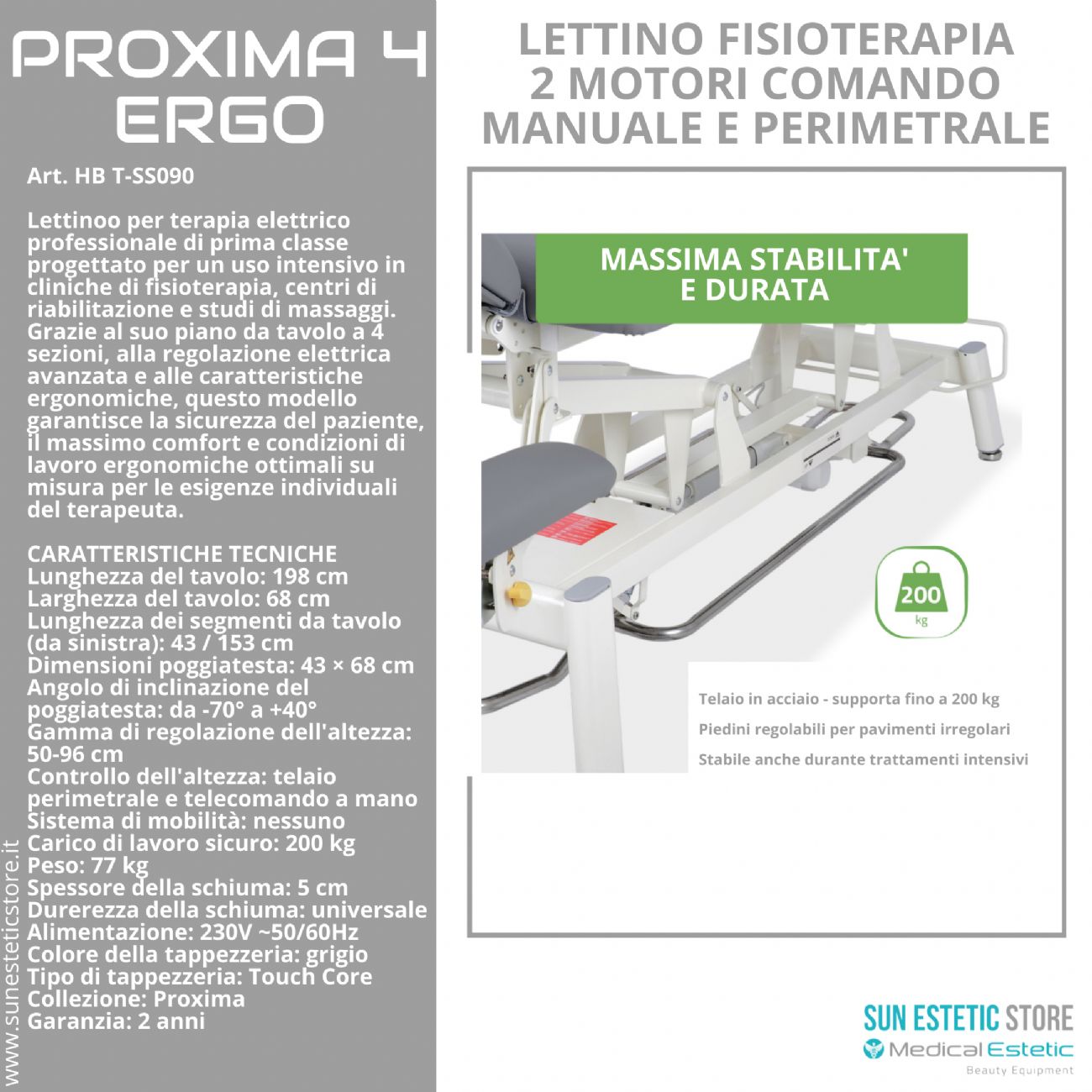 Proxima 04 lettino fisioterapia 4 sezioni 2 motori con perimetrale