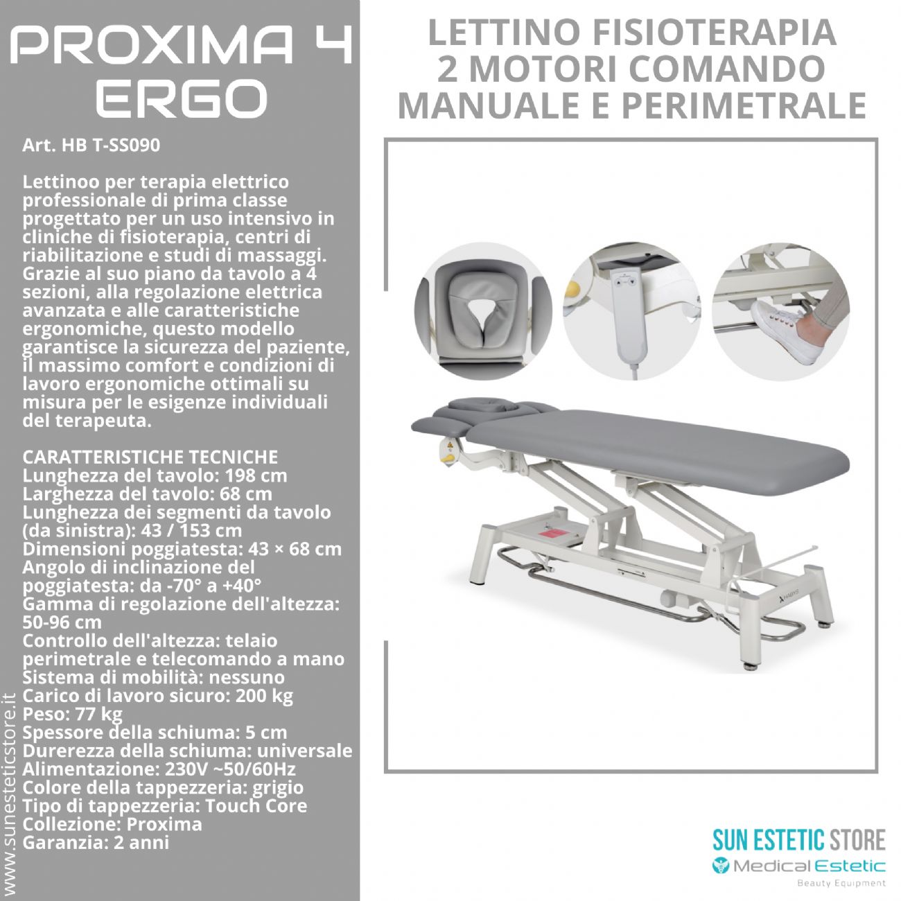Proxima 04 lettino fisioterapia 4 sezioni 2 motori con perimetrale