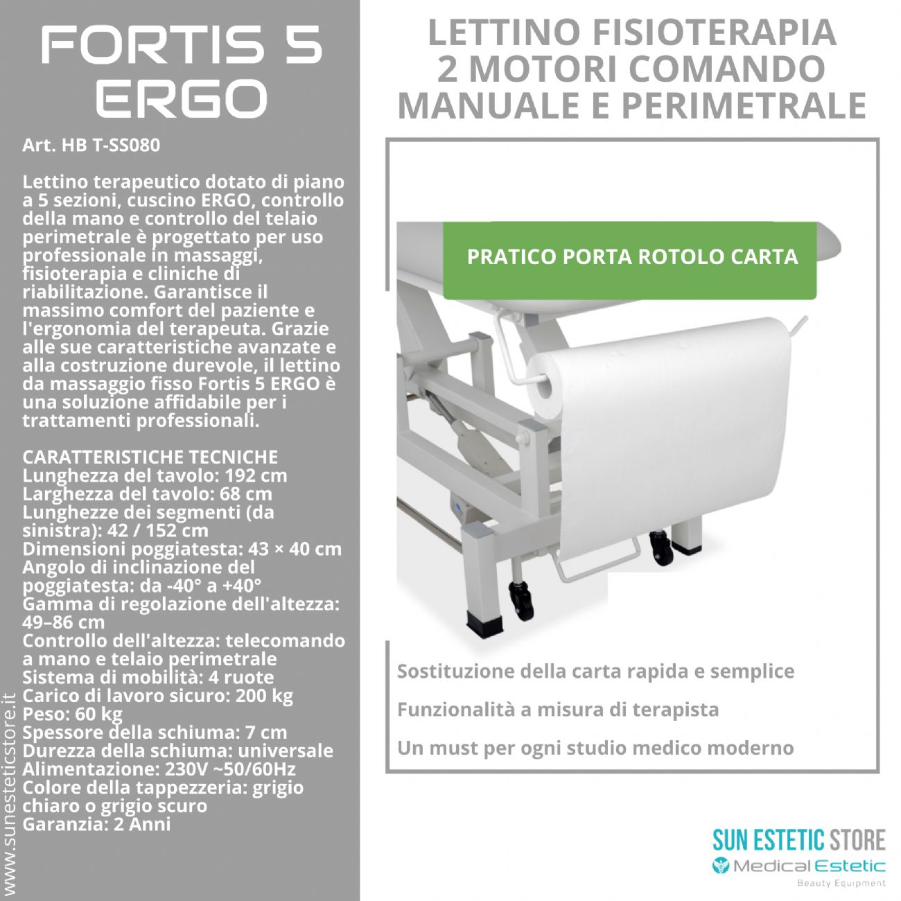 Fortis 5 Ergo lettino fisioterapia 5 sezioni 2 motori con comando perimetrale