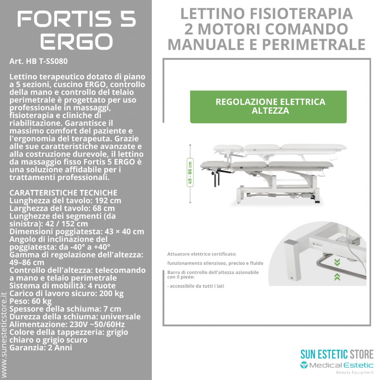Fortis 5 Ergo lettino fisioterapia 5 sezioni 2 motori con comando perimetrale