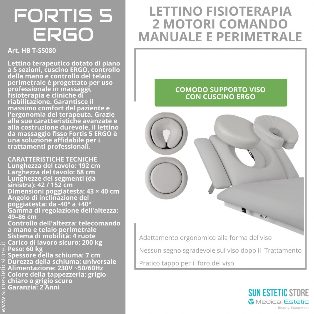 Fortis 5 Ergo lettino fisioterapia 5 sezioni 2 motori con comando perimetrale