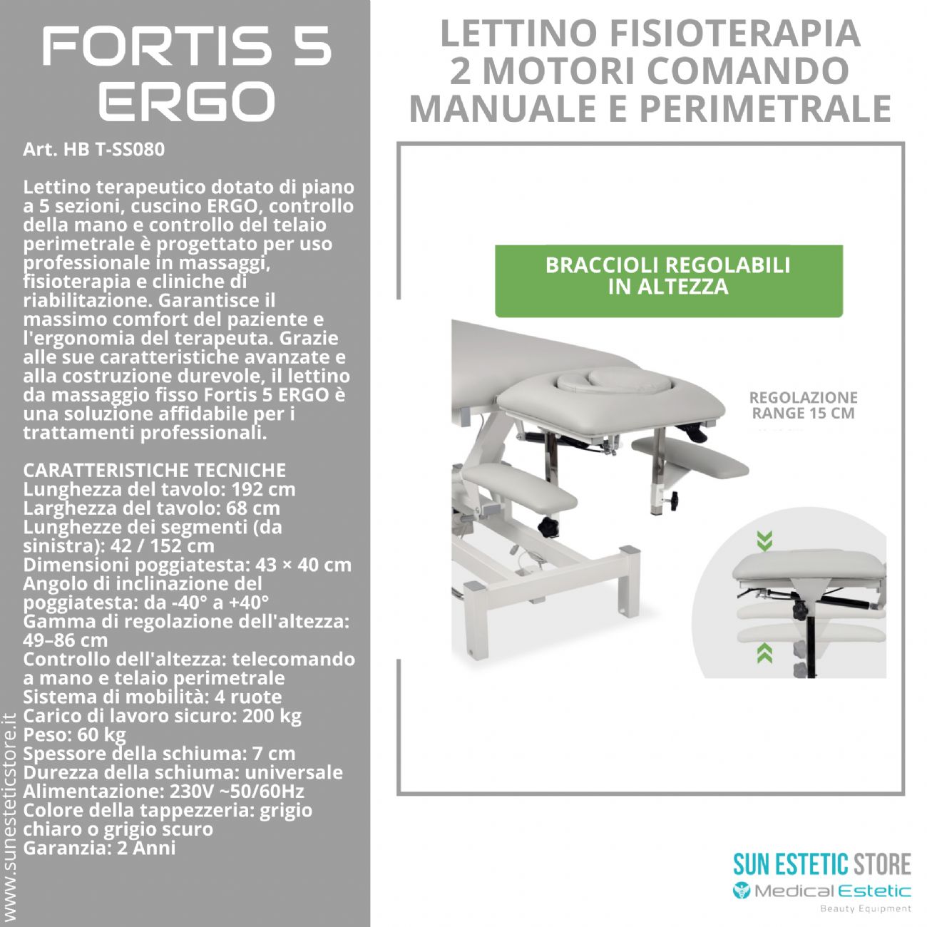 Fortis 5 Ergo lettino fisioterapia 5 sezioni 2 motori con comando perimetrale