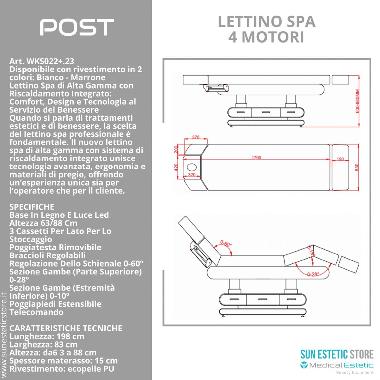 Post lettino massaggio Spa 4 motori
