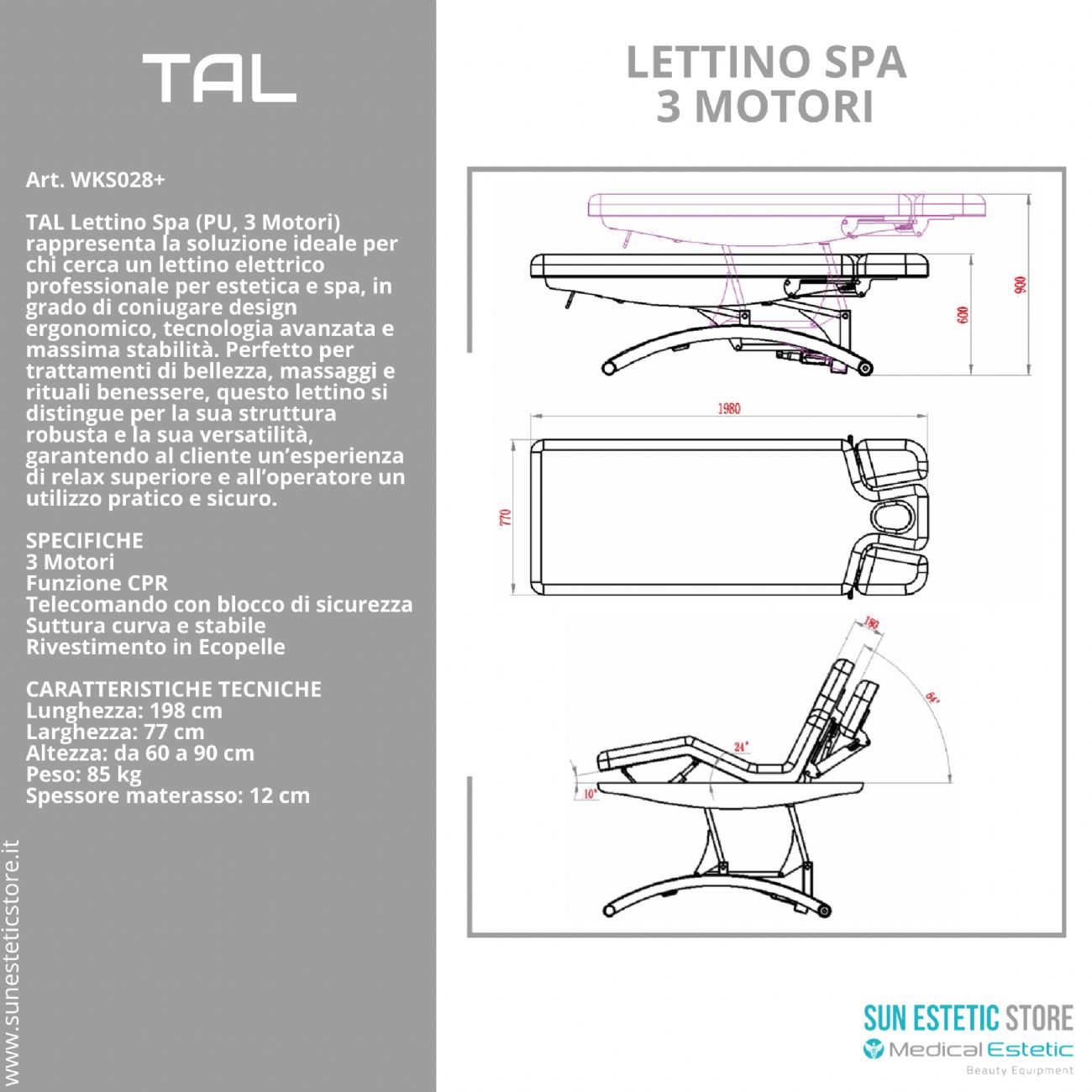 Tal lettino massaggio Spa 3 motori