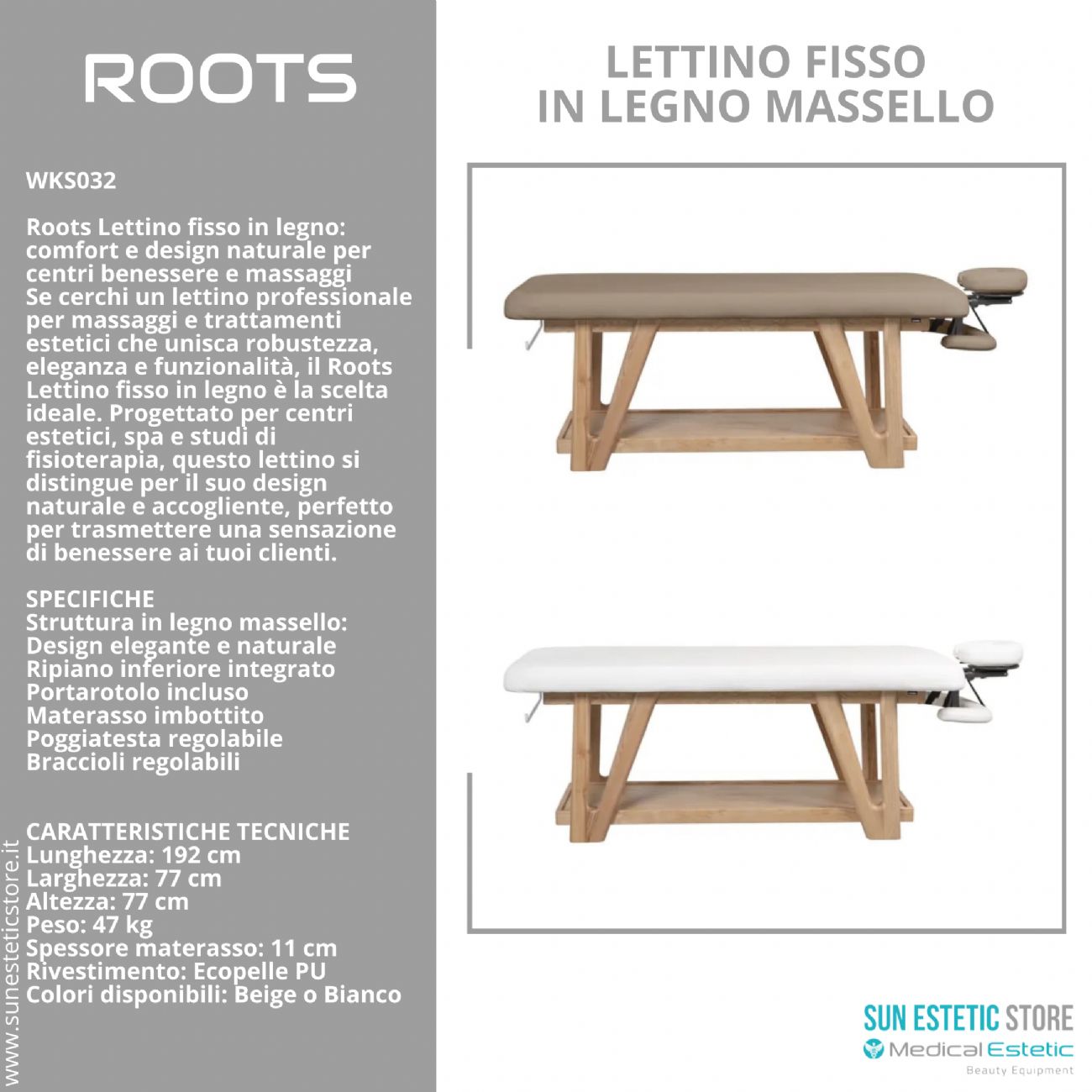 Roots lettino massaggio fisso in legno massello