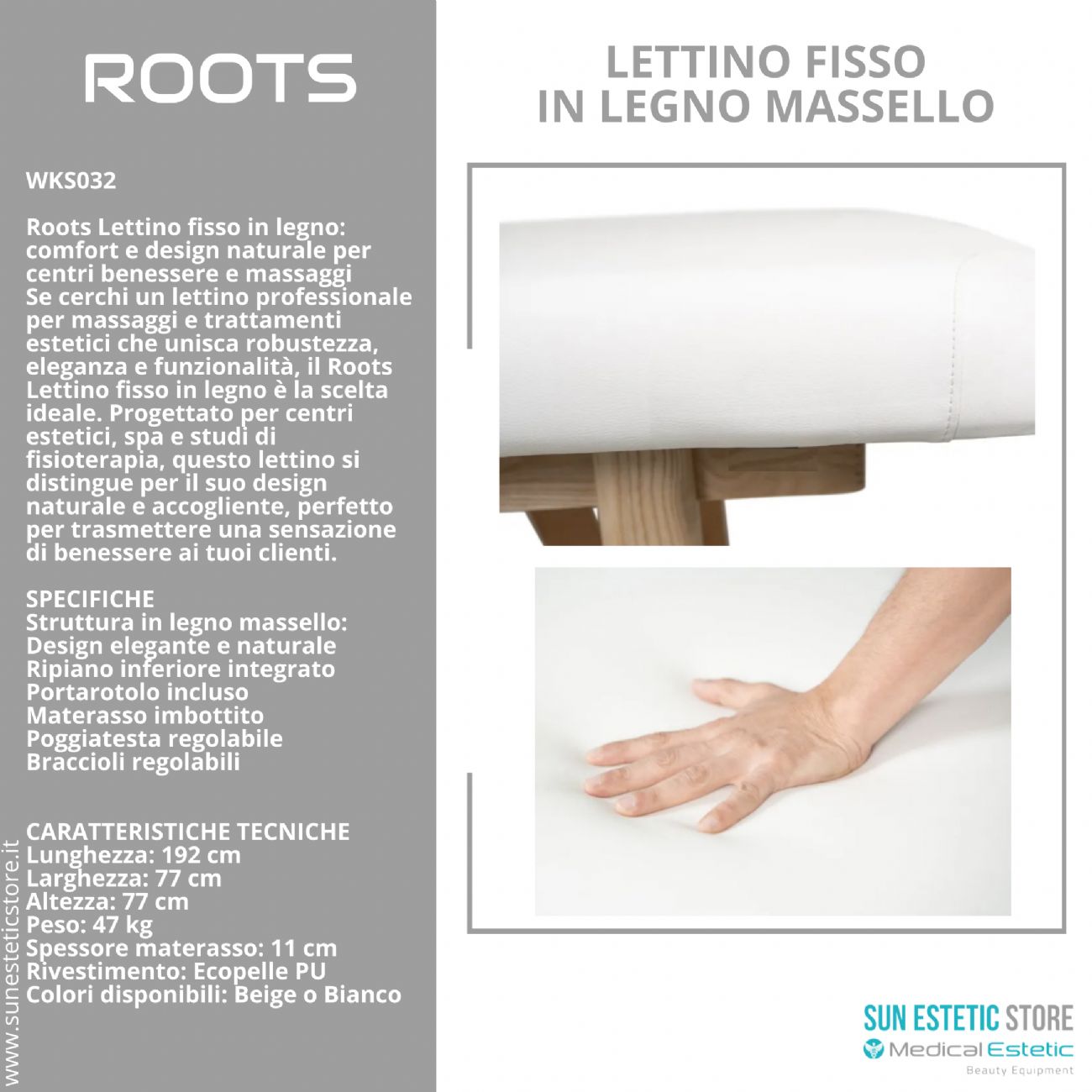 Roots lettino massaggio fisso in legno massello