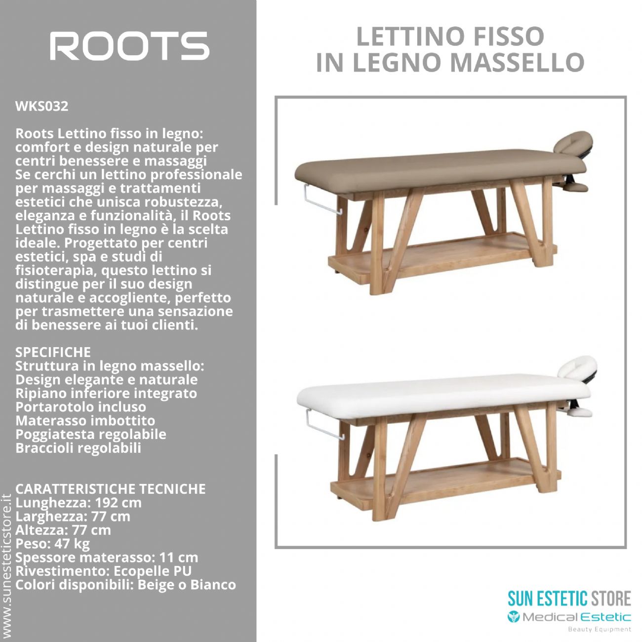 Roots lettino massaggio fisso in legno massello