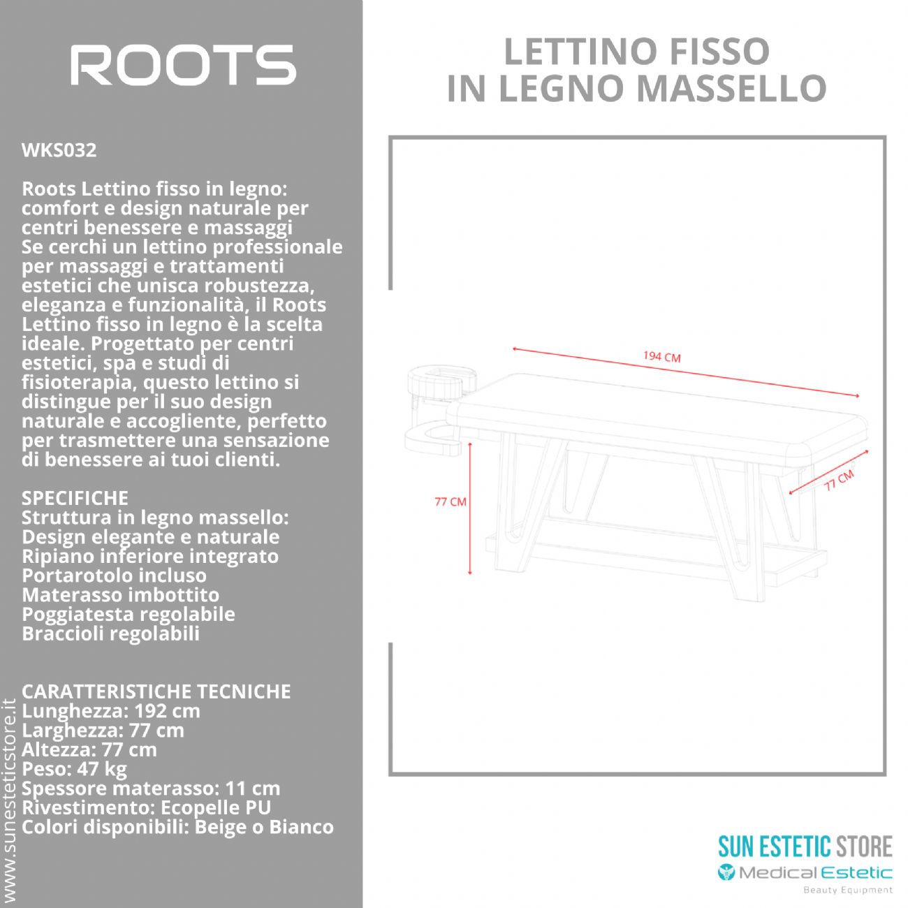 Roots lettino massaggio fisso in legno massello