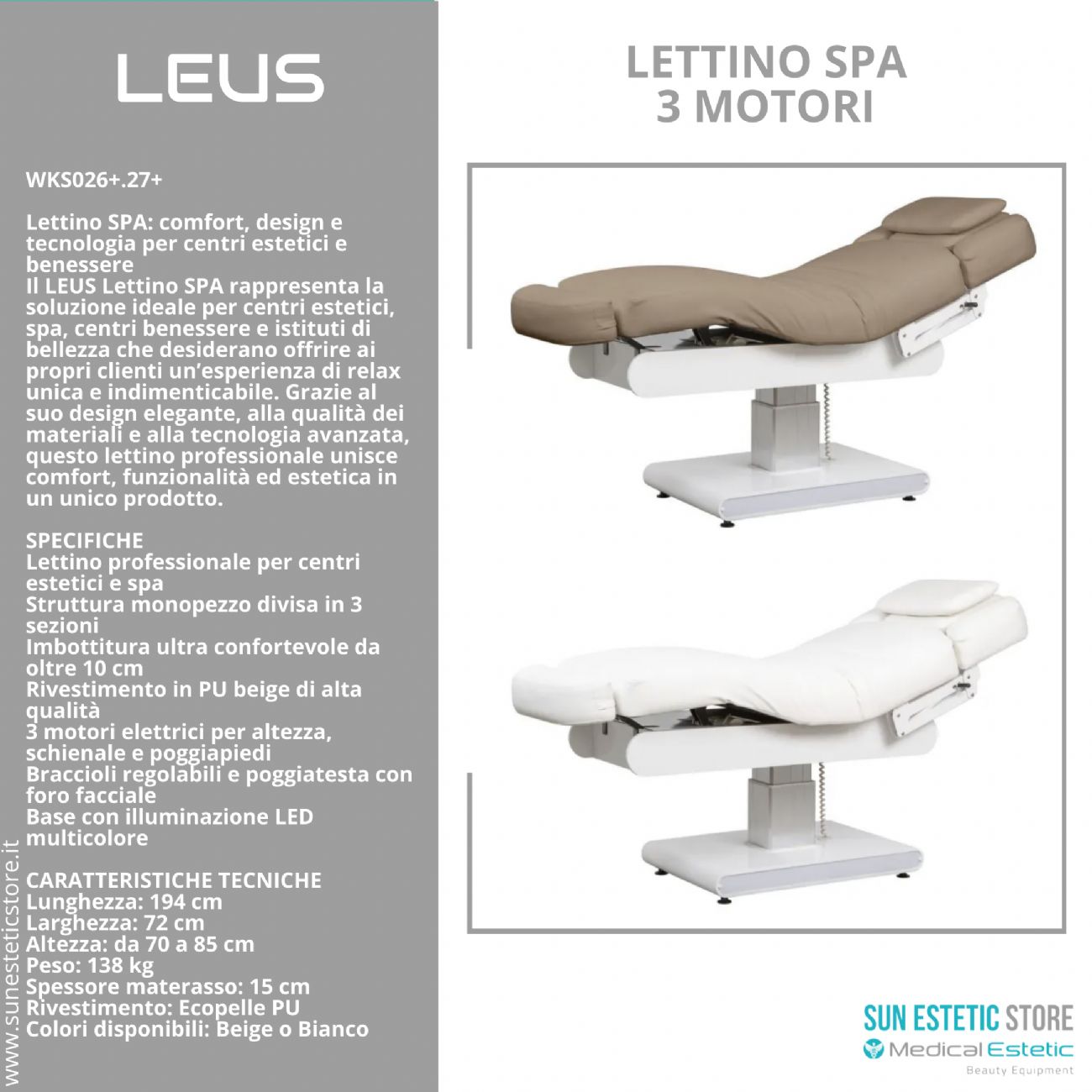Leus lettino massaggio Spa 3 motori riscaldato
