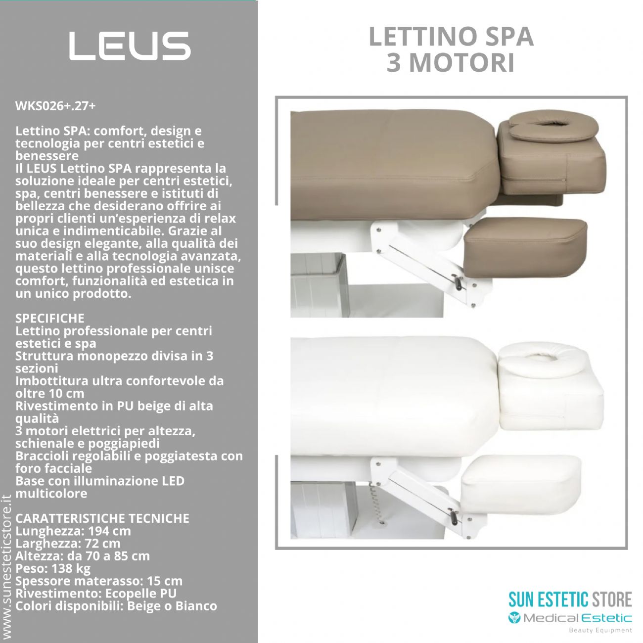 Leus lettino massaggio Spa 3 motori riscaldato
