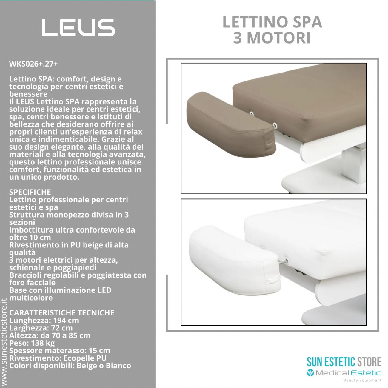 Leus lettino massaggio Spa 3 motori riscaldato