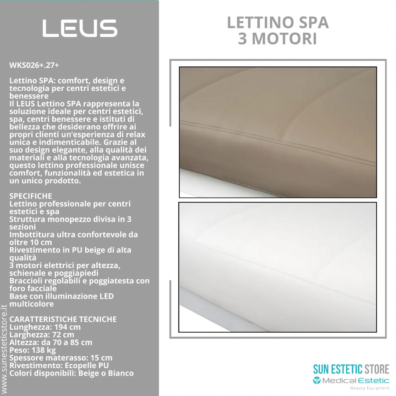 Leus lettino massaggio Spa 3 motori riscaldato