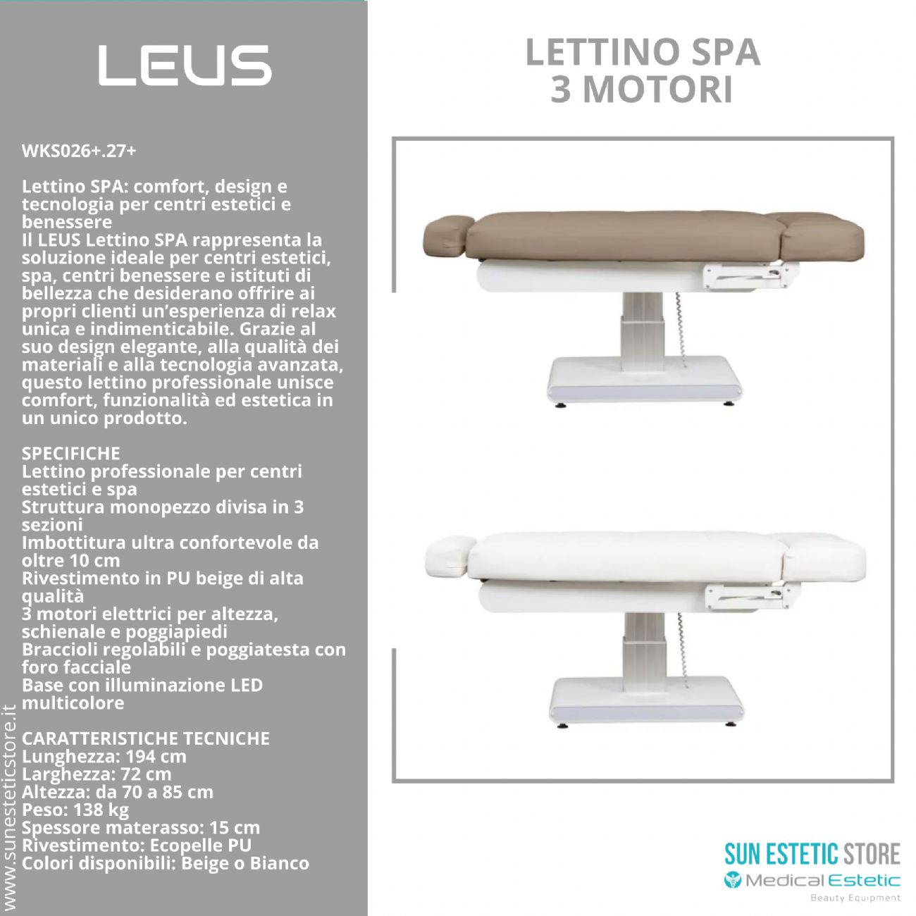 Leus lettino massaggio Spa 3 motori riscaldato