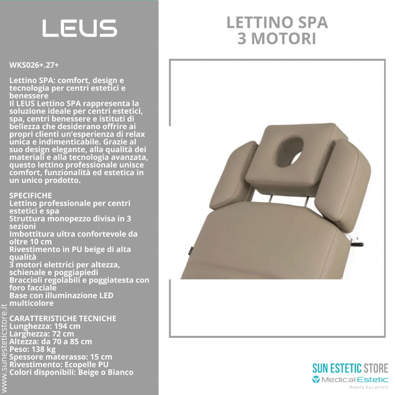 Leus lettino massaggio Spa 3 motori riscaldato