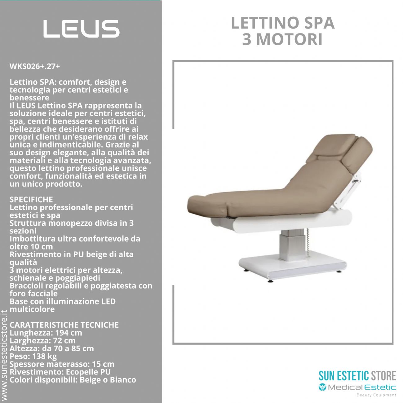 Leus lettino massaggio Spa 3 motori riscaldato