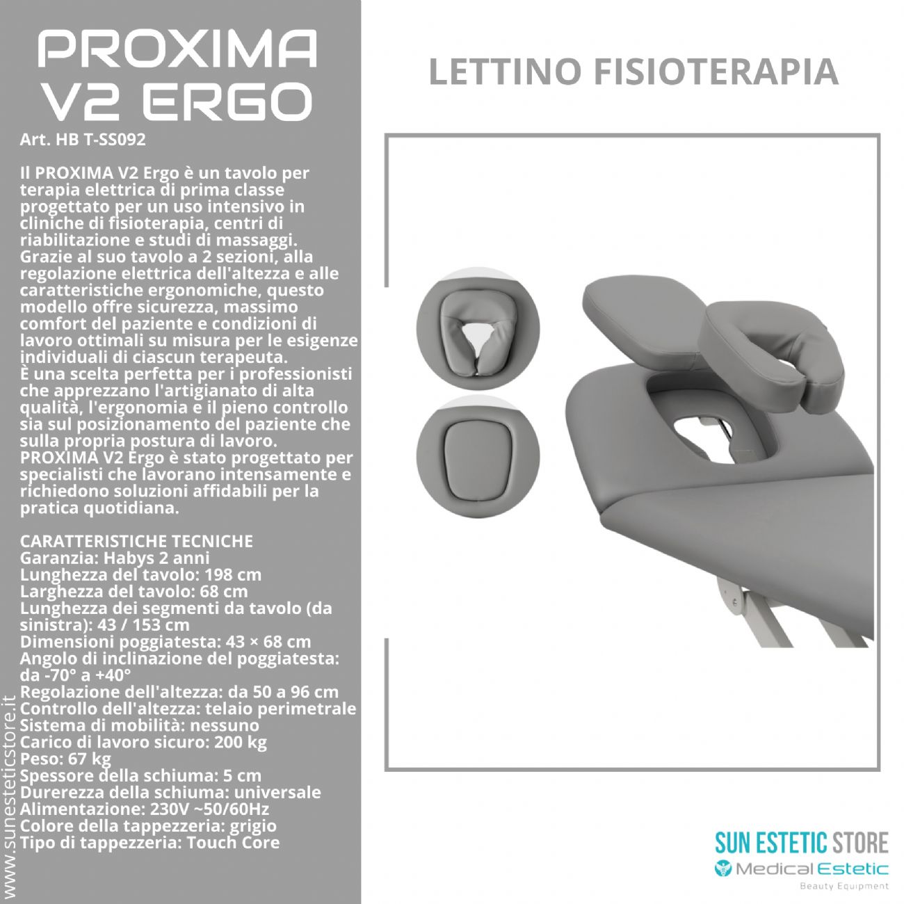 Proxima V2 lettino fisioterapia 2 sezioni 1 motore con perimetrale