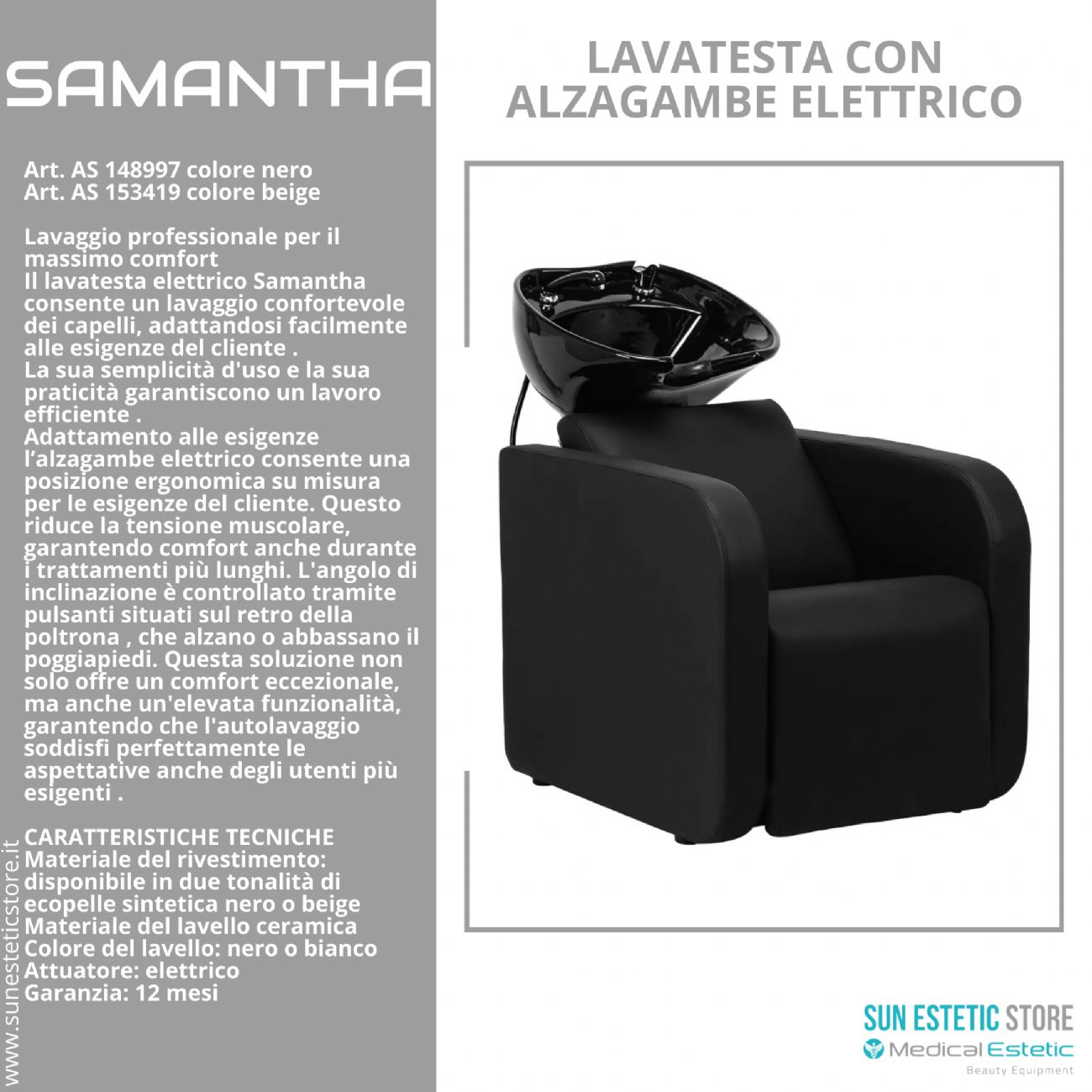 Samantaha lavaggio lavatesta con alzagambe elettrico